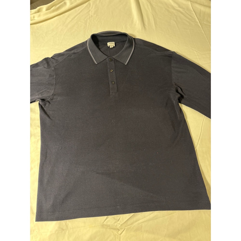Armani Collezioni Polo Shirt Mens XL Navy Blue Good Long Sleeve Pique Knit
